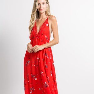 NWT Red Floral Maxi Dress